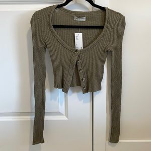 Urban Outfitters Cropped Cardigan Olive Green